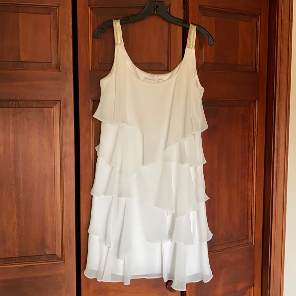 Calvin Klein white layer dress w bead strap size10